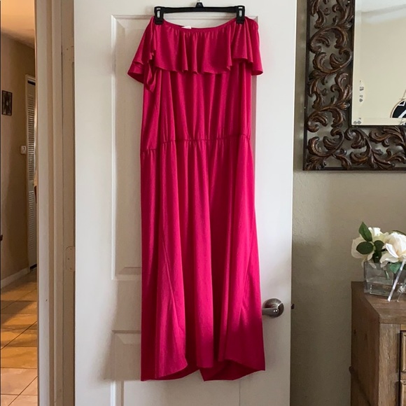 bright pink off the shoulder dress